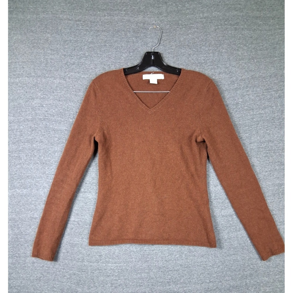 Chadwicks Womens Sweater Small Brown 100% Cashmere Cognac Dark Academia Flaw